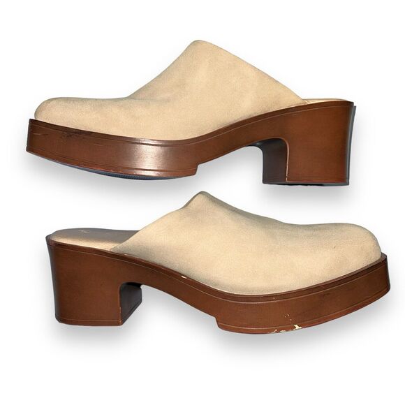 ZBY Womens Mule Booties Square Toe Block Heel Slip On Faux Suede Beige Size 7 - Picture 7 of 12